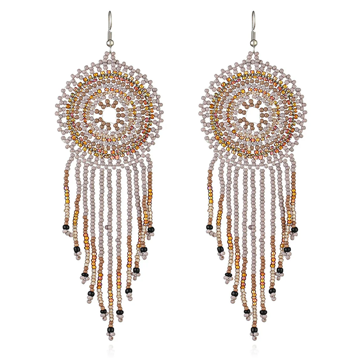 Brown & Black Howlite Round Tassel Drop Earrings