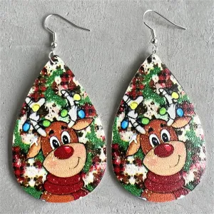 Brown & Silver-Plated Reindeer Drop Earrings