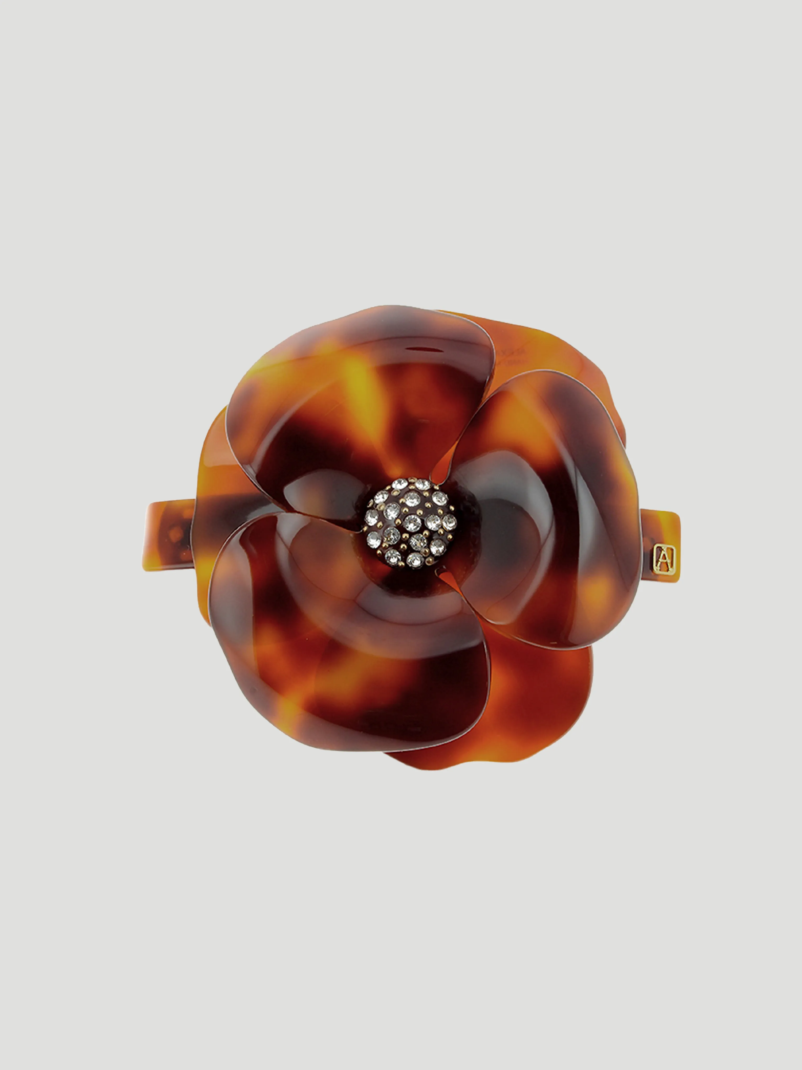 Camélia Flower Crystal-Embellished Tortoise Barrette