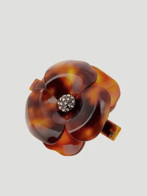 Camélia Flower Crystal-Embellished Tortoise Barrette