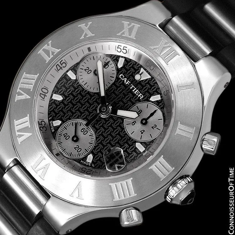 Cartier 21C Mens Chronoscaph Chronograph, Ref. 2424 - Stainless Steel