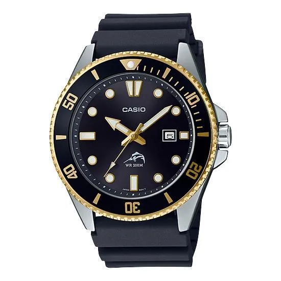 Casio Analog Stainless Steel Bezel Black Gold MDV106G-1AV