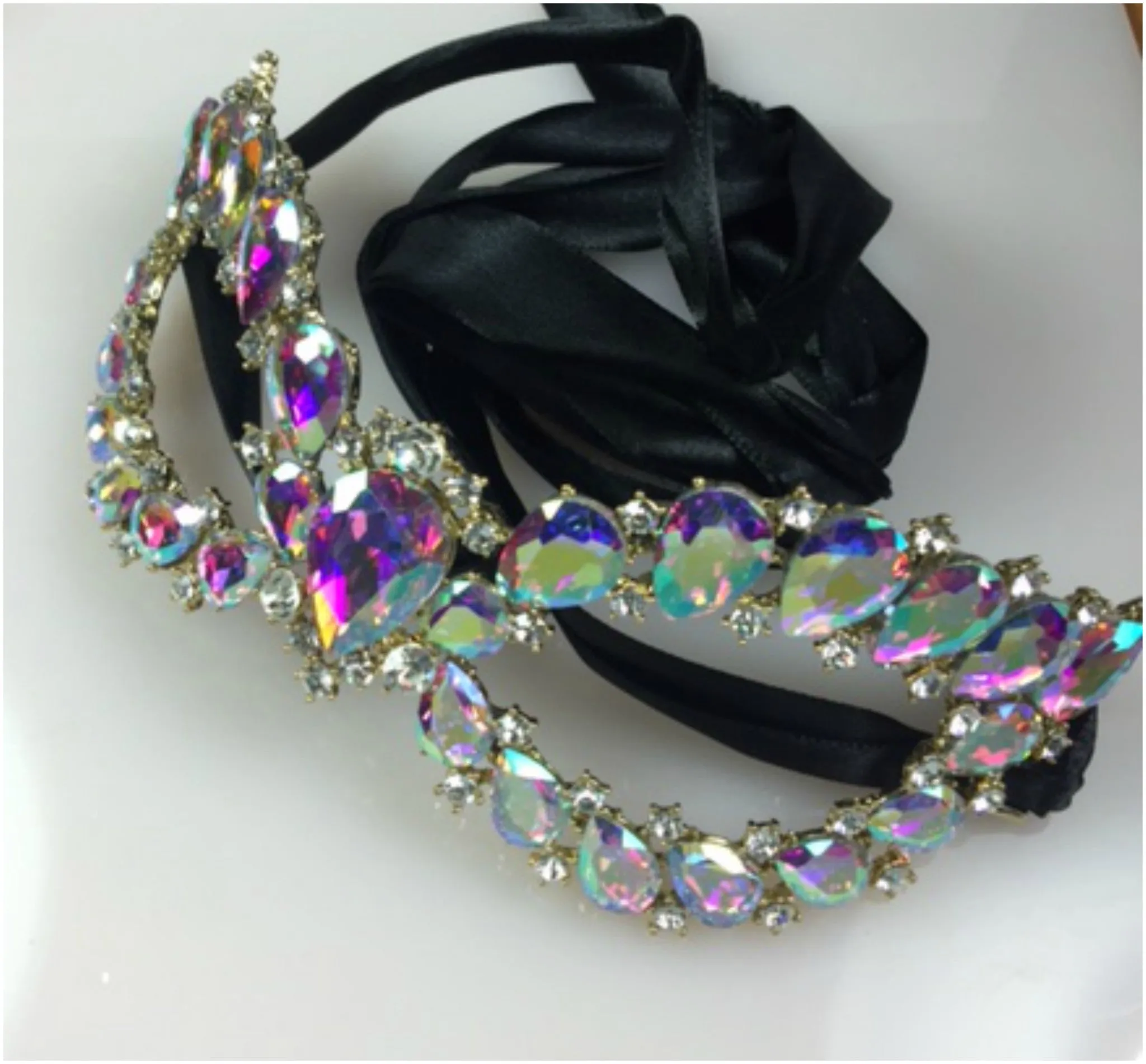 Ceirra Art Deco Cluster Statement Masquerade Mask | AB Crystal | Gold