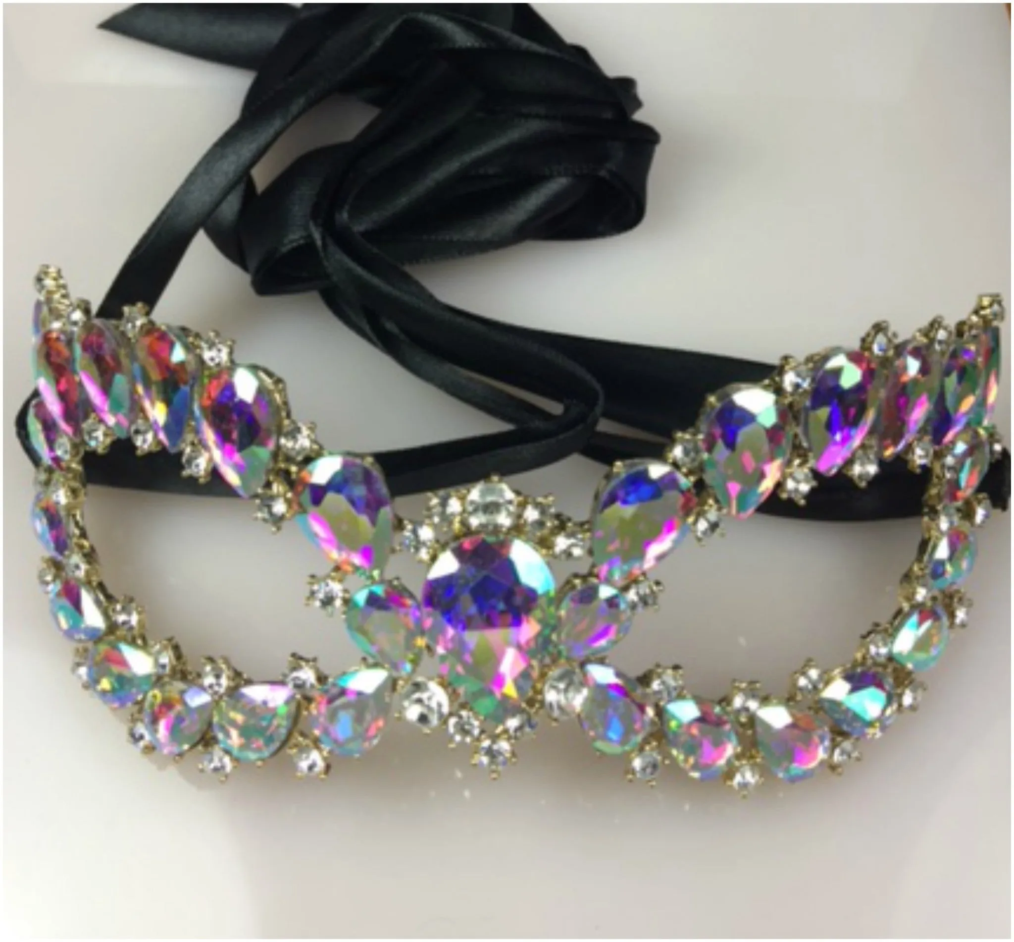 Ceirra Art Deco Cluster Statement Masquerade Mask | AB Crystal | Gold