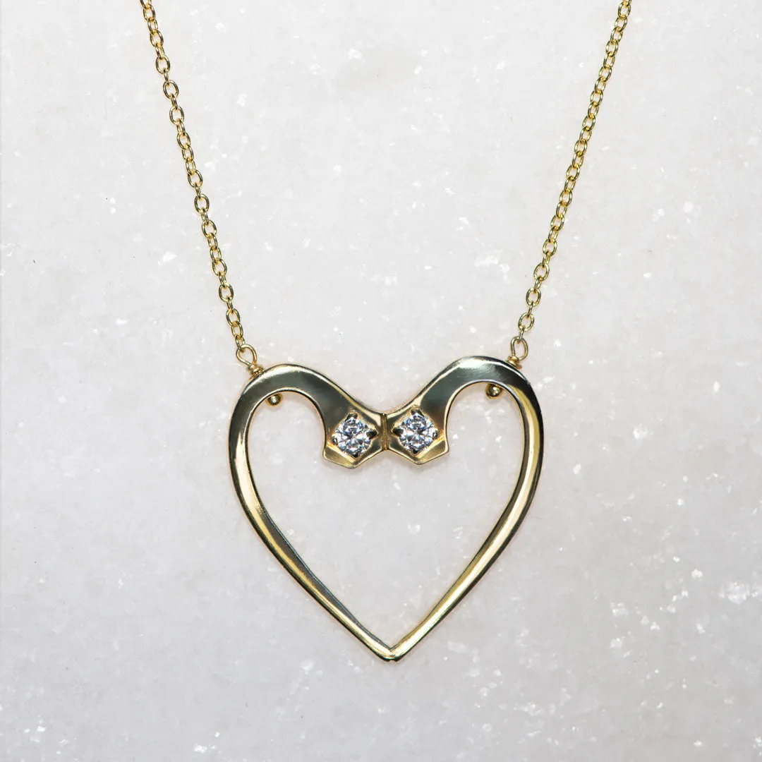 Charmed - Stylized Horseshoe Nail and 14K Gold on Sterling Silver Heart Pendant Necklace