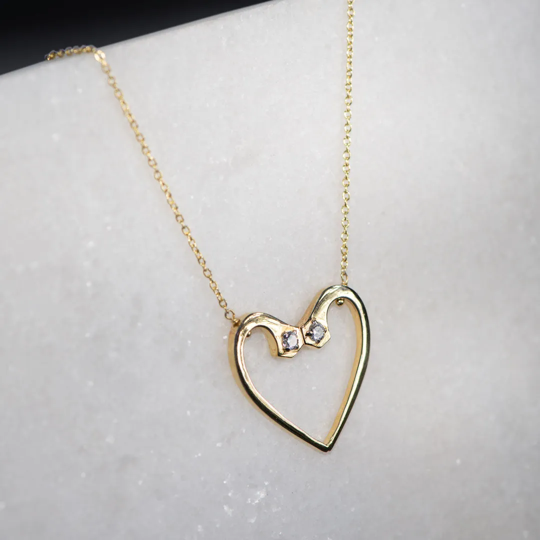 Charmed - Stylized Horseshoe Nail and 14K Gold on Sterling Silver Heart Pendant Necklace