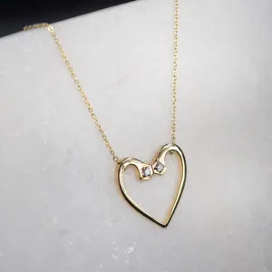 Charmed - Stylized Horseshoe Nail and 14K Gold on Sterling Silver Heart Pendant Necklace