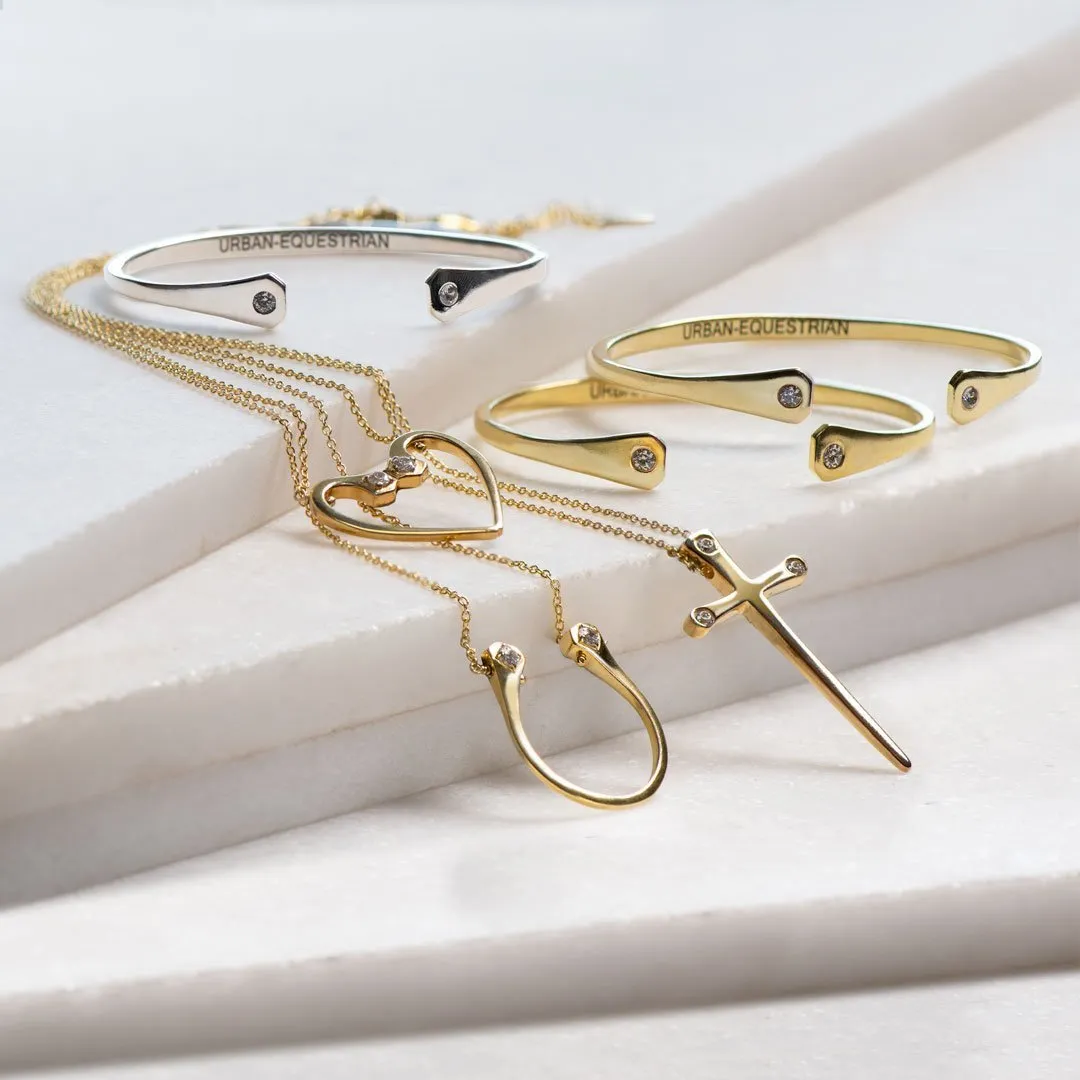 Charmed - Stylized Horseshoe Nail and 14K Gold on Sterling Silver Heart Pendant Necklace