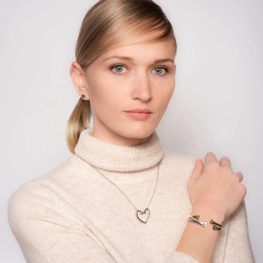 Charmed - Stylized Horseshoe Nail and 14K Gold on Sterling Silver Heart Pendant Necklace