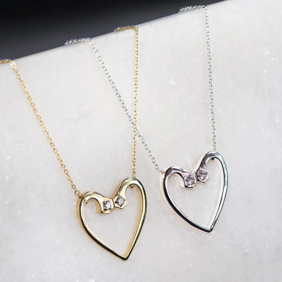Charmed - Stylized Horseshoe Nail and 14K Gold on Sterling Silver Heart Pendant Necklace