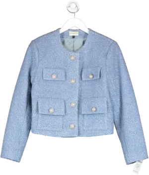 choux Blue Wool Blend Pearl Button Embellished Jacket UK S