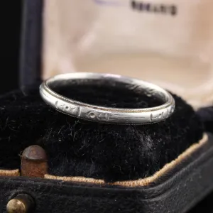 Circa 1930 - Art Deco Platinum Engraved Wedding Band - Size 7