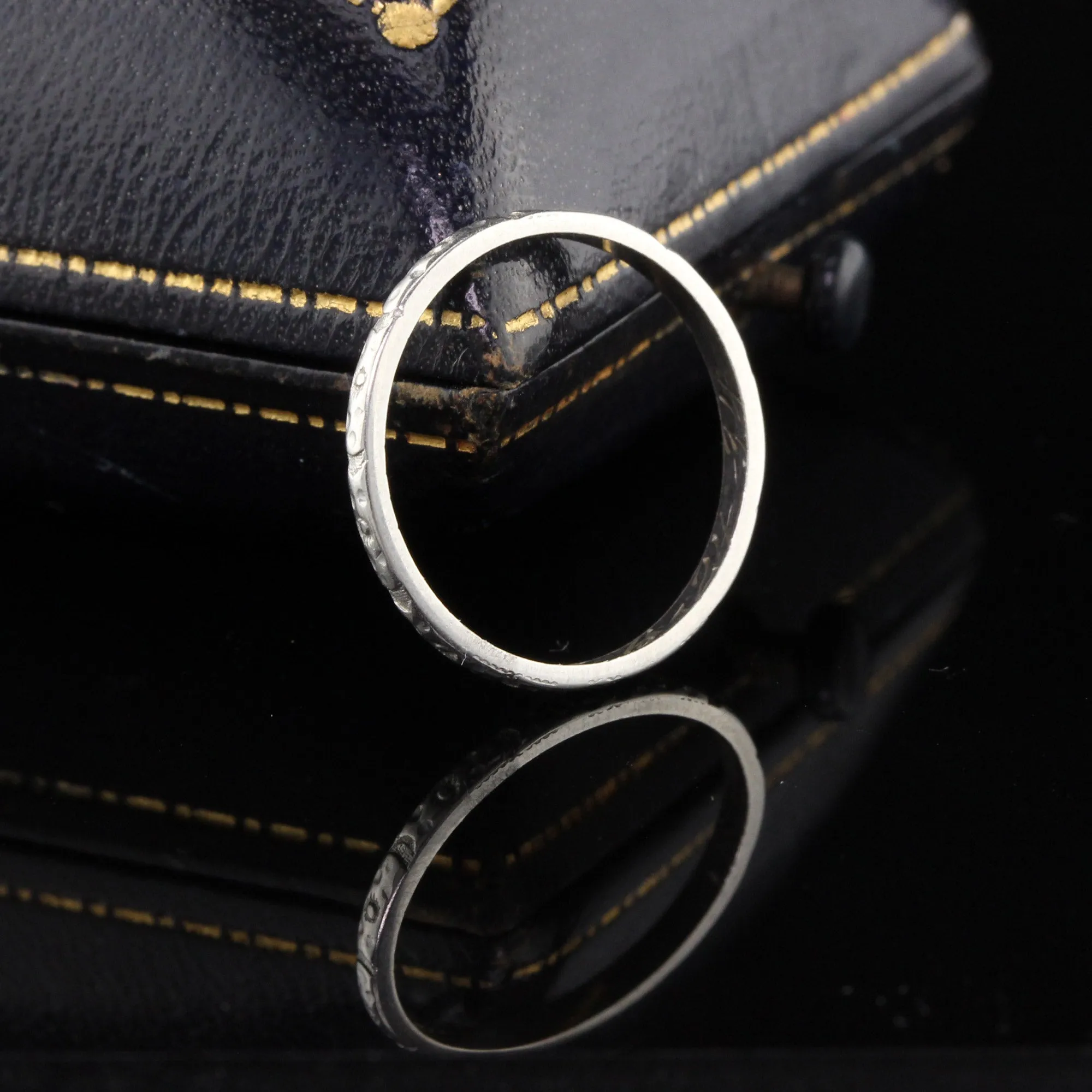Circa 1934 - Antique Art Deco Platinum Engraved Wedding Band - Size 5.25