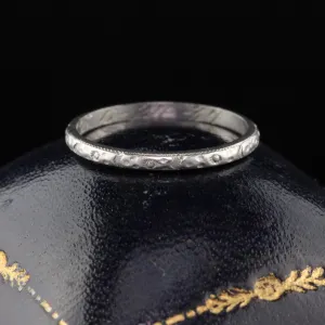 Circa 1934 - Antique Art Deco Platinum Engraved Wedding Band - Size 5.25