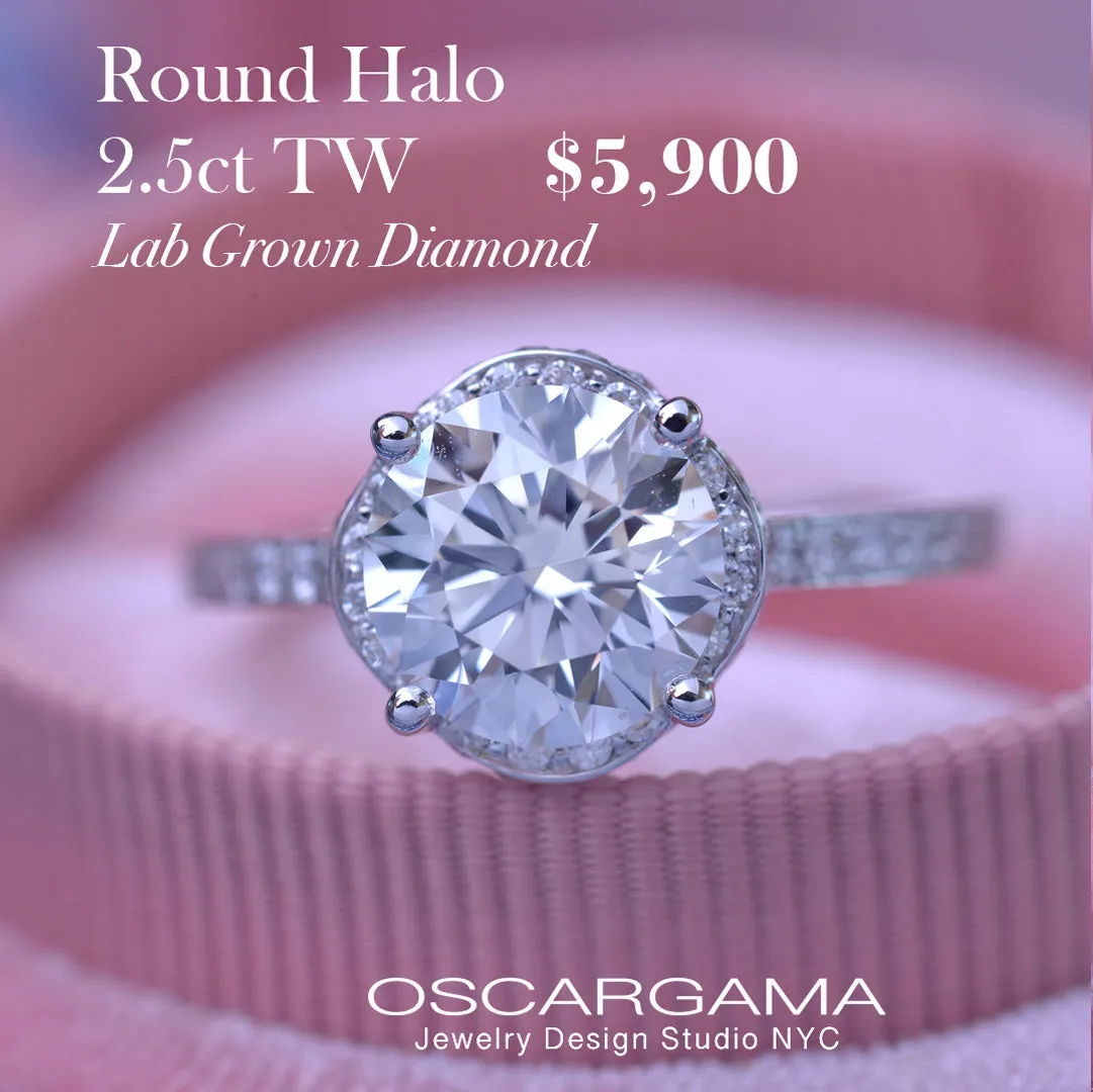 Classic Round Under Halo - Lab Grown diamond engagement ring 2ct to 3ct center
