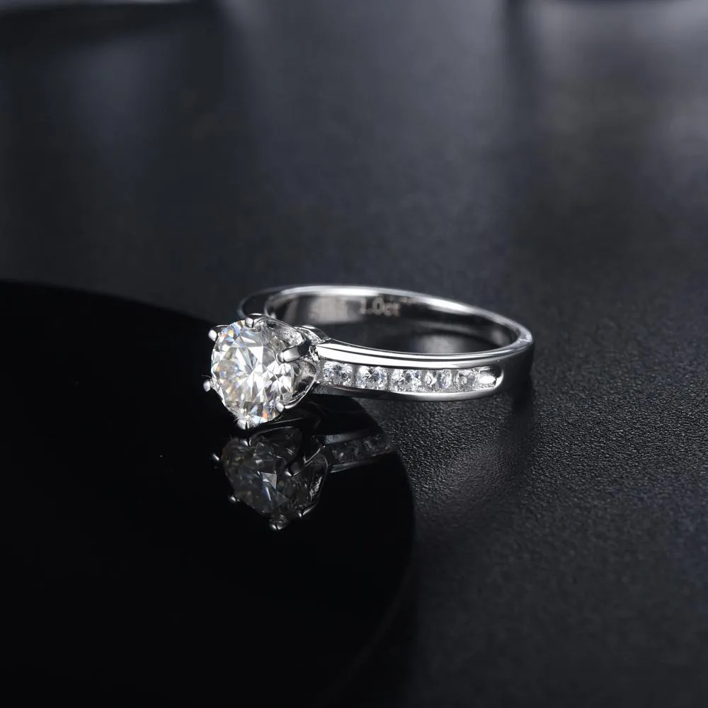 Classic Six Claw with Channel Set Shoulders, 1.00ct Round Cut