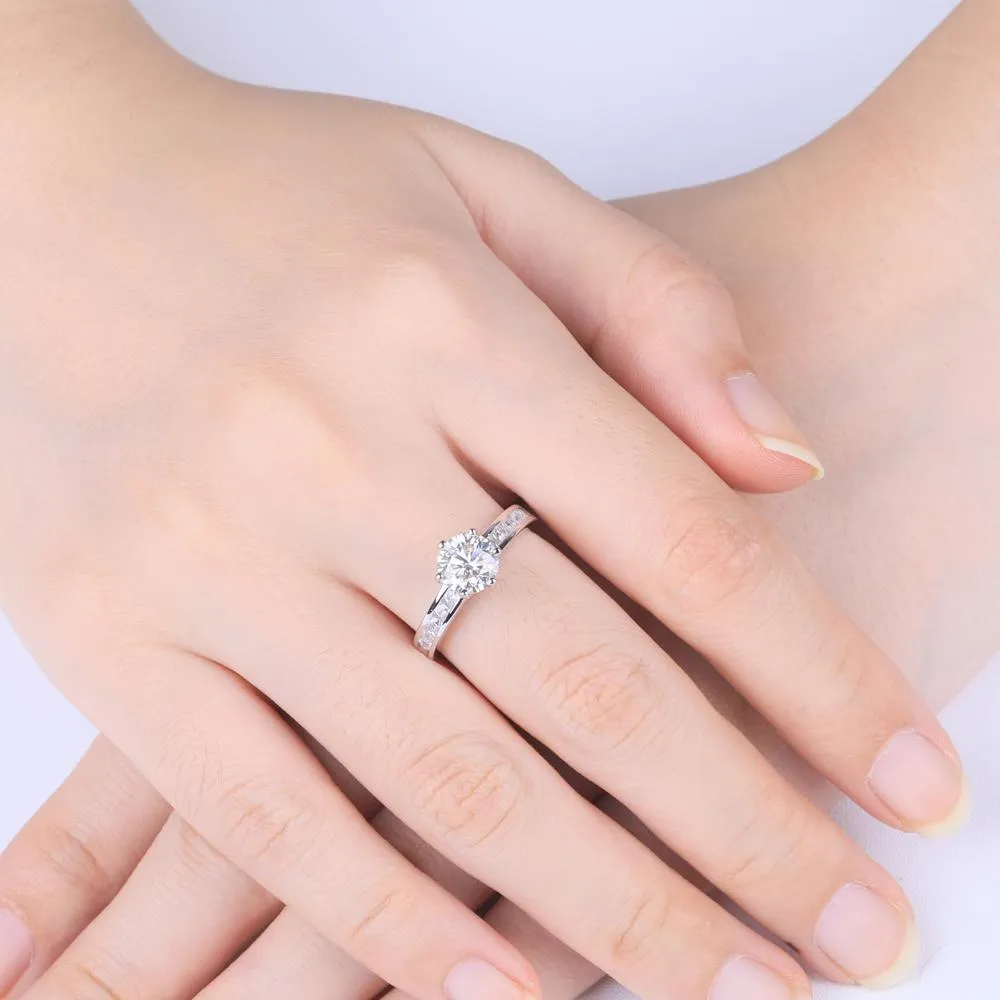 Classic Six Claw with Channel Set Shoulders, 1.00ct Round Cut