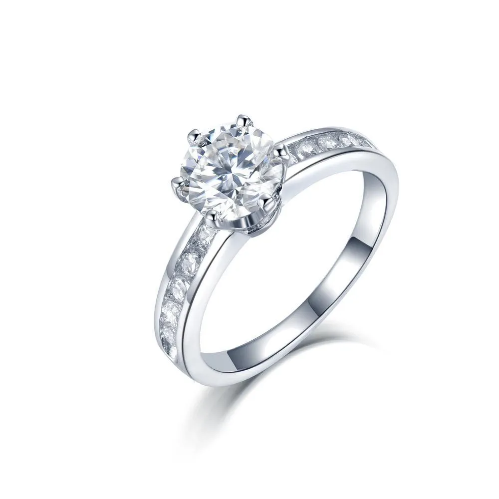 Classic Six Claw with Channel Set Shoulders, 1.00ct Round Cut