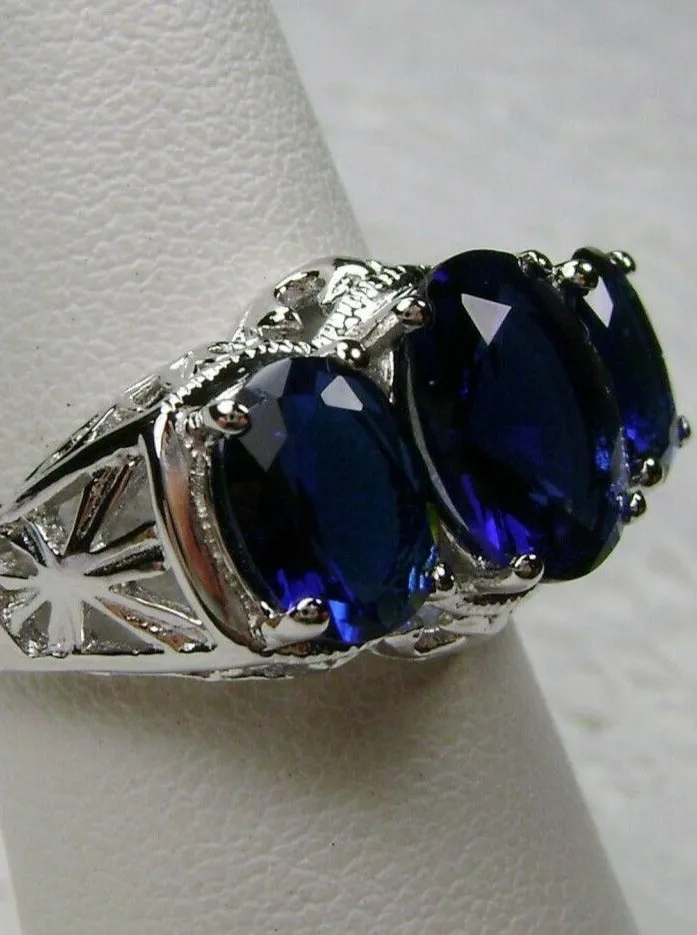 Cocktail Ring, Sapphire Blue Gem, Art Deco Jewelry #D36