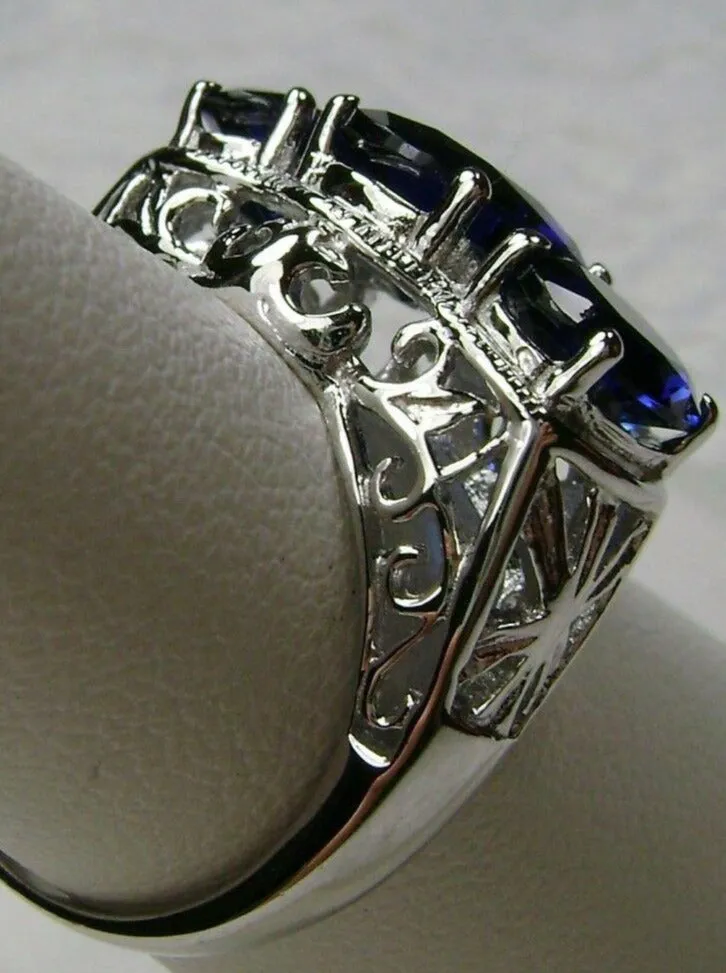 Cocktail Ring, Sapphire Blue Gem, Art Deco Jewelry #D36