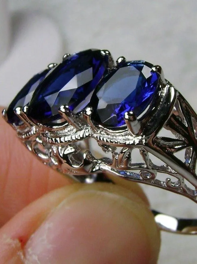 Cocktail Ring, Sapphire Blue Gem, Art Deco Jewelry #D36