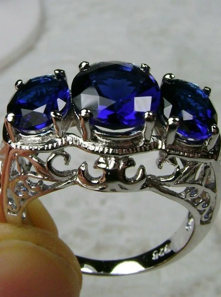 Cocktail Ring, Sapphire Blue Gem, Art Deco Jewelry #D36