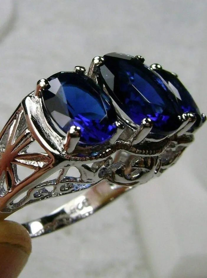 Cocktail Ring, Sapphire Blue Gem, Art Deco Jewelry #D36