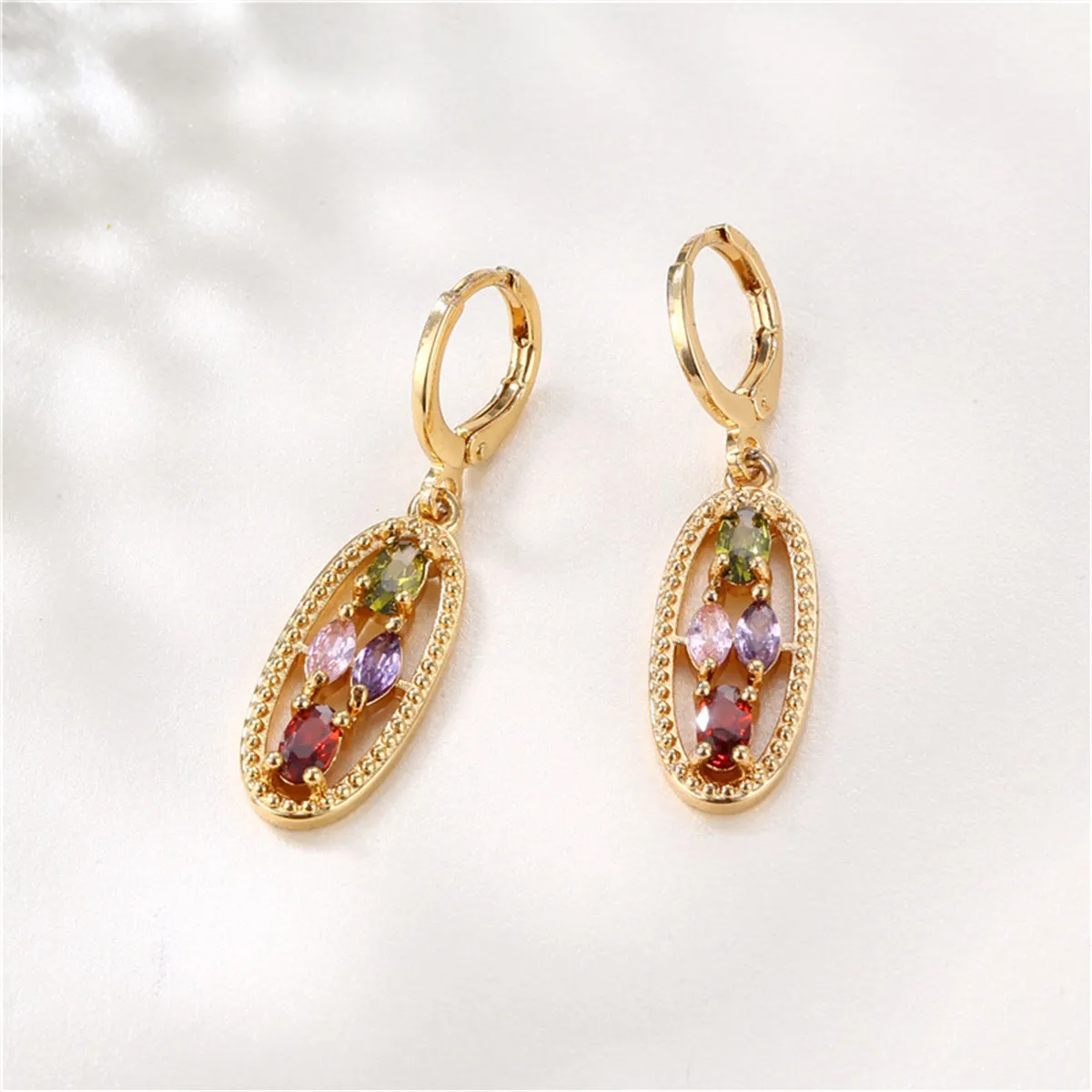 Colored Crystal & 18K Gold-Plated Oval Huggie Earrings