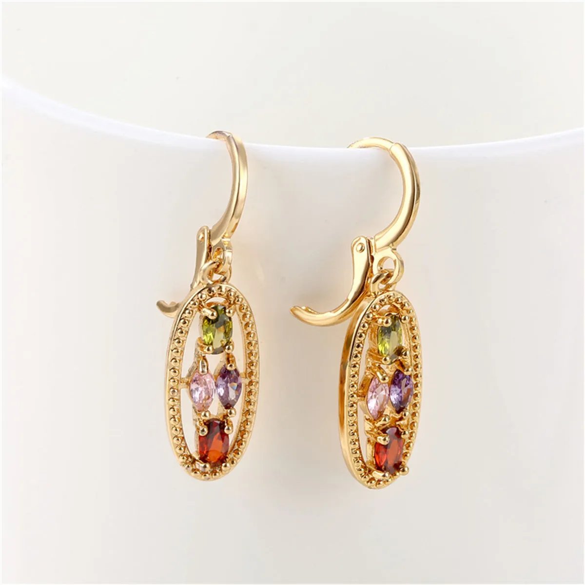 Colored Crystal & 18K Gold-Plated Oval Huggie Earrings