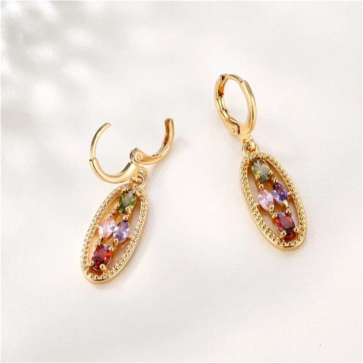 Colored Crystal & 18K Gold-Plated Oval Huggie Earrings
