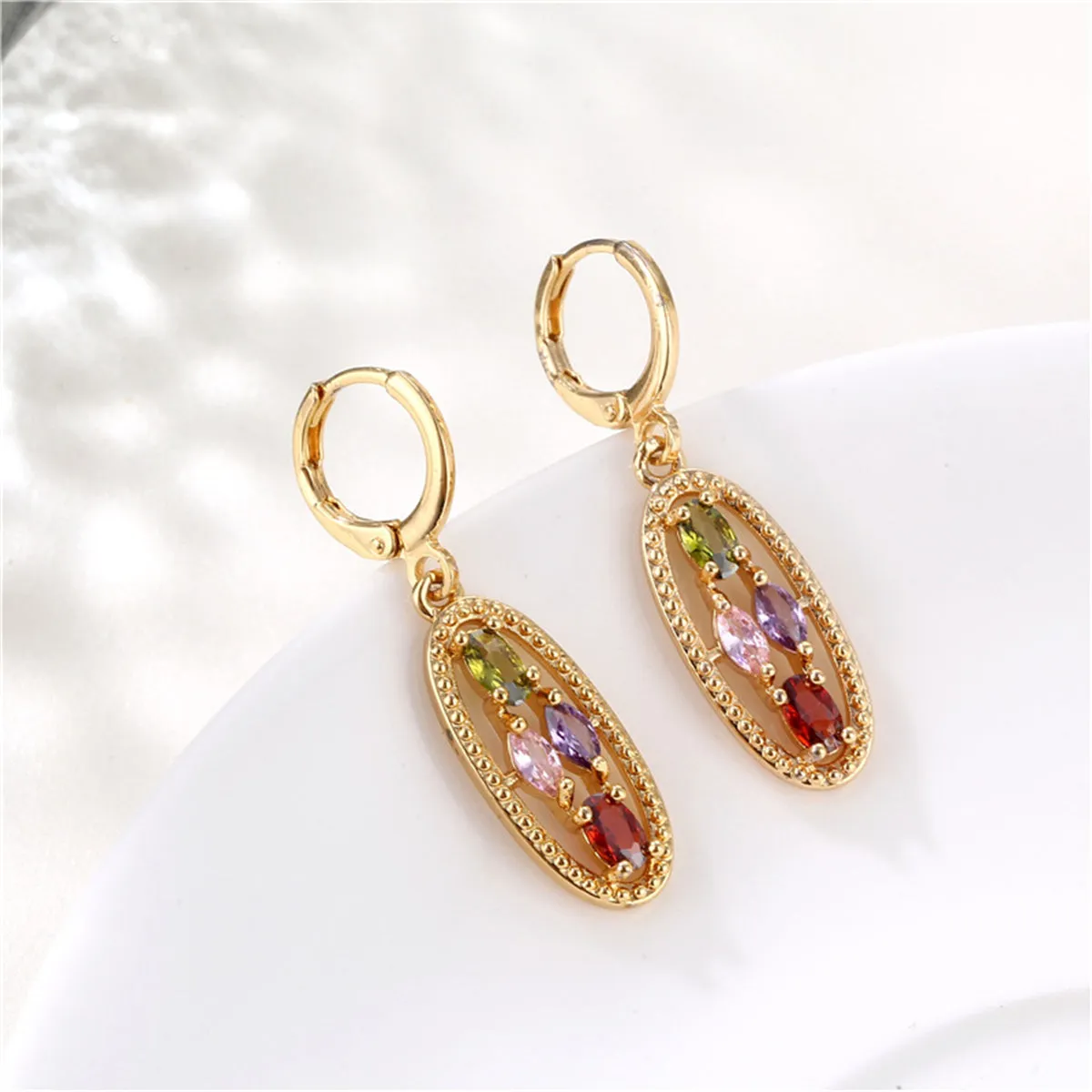 Colored Crystal & 18K Gold-Plated Oval Huggie Earrings