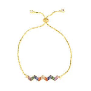 Colored Cubic Zirconia & 18K Gold-Plated Charm Adjustable Bracelet