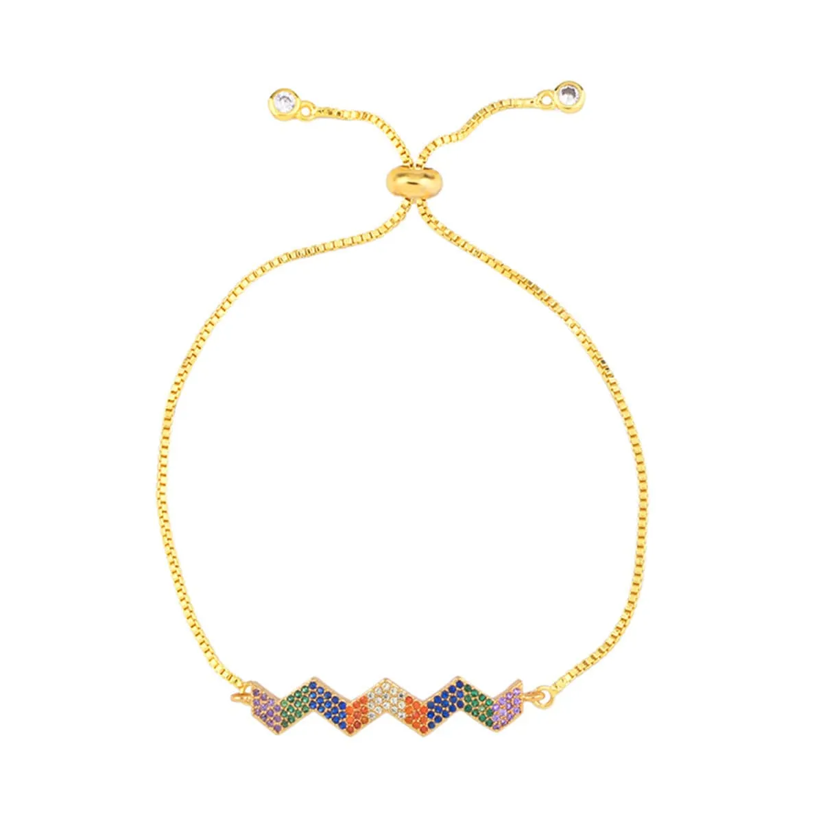 Colored Cubic Zirconia & 18K Gold-Plated Charm Adjustable Bracelet
