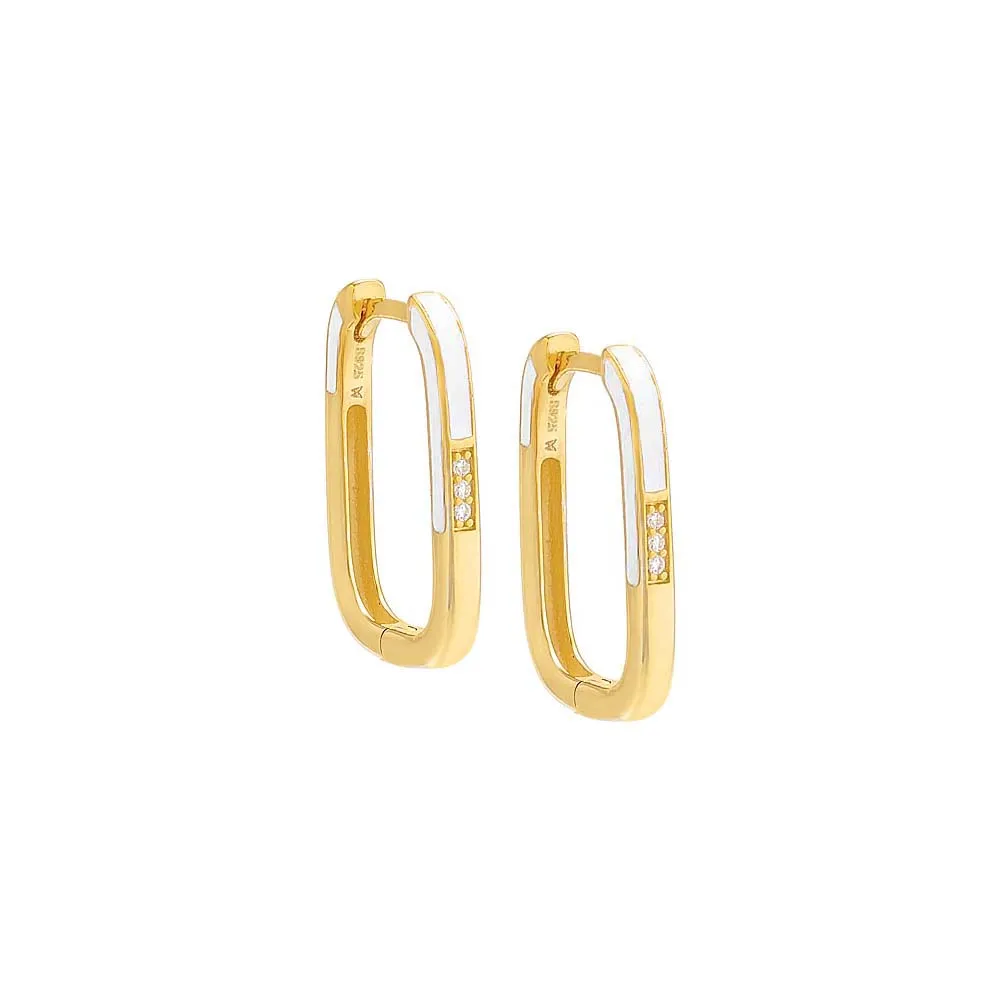 Colored Enamel x Pave Oval Shape Huggie Earring