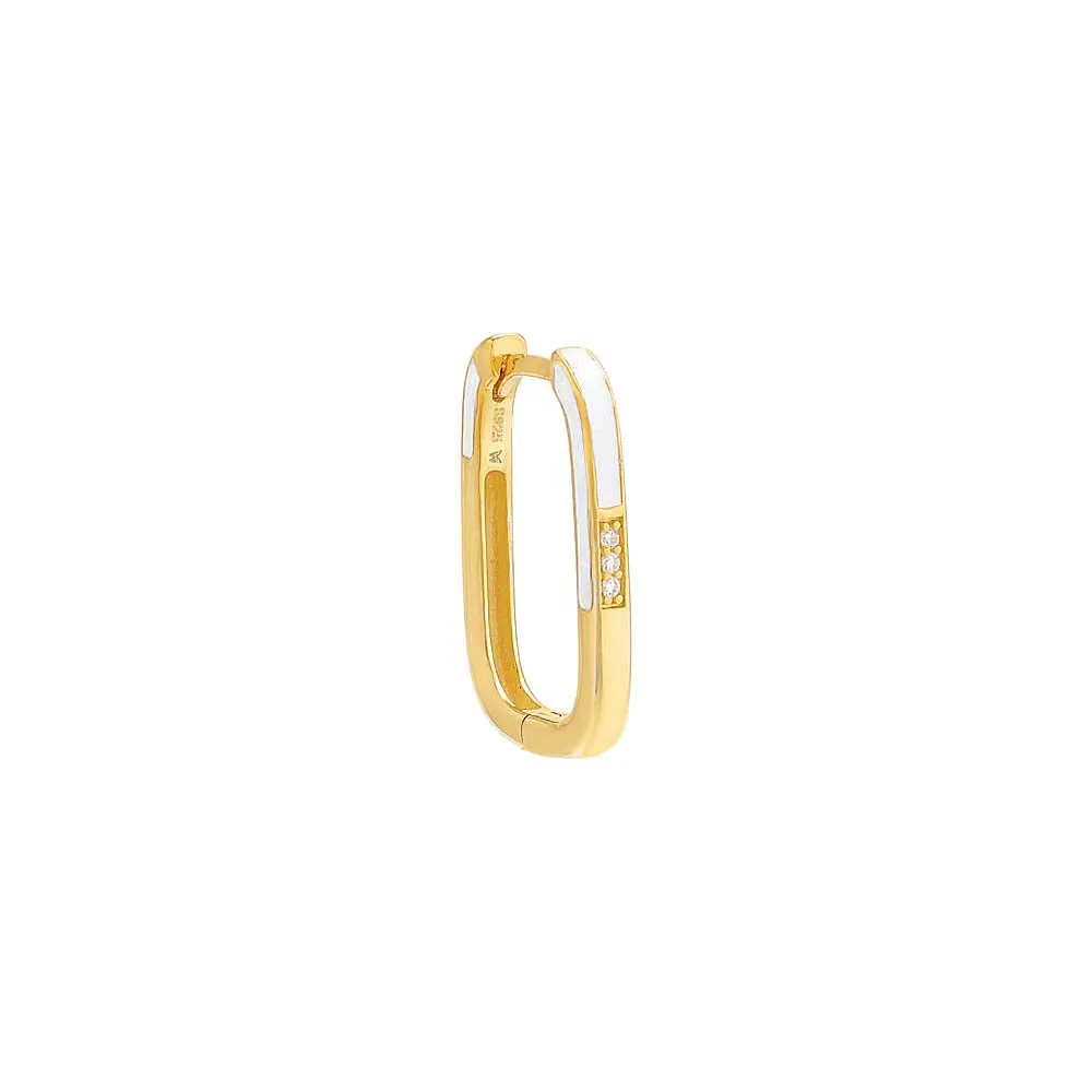 Colored Enamel x Pave Oval Shape Huggie Earring