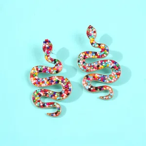 Colored Howlite & 18K Gold-Plated Snake Dangle Earrings