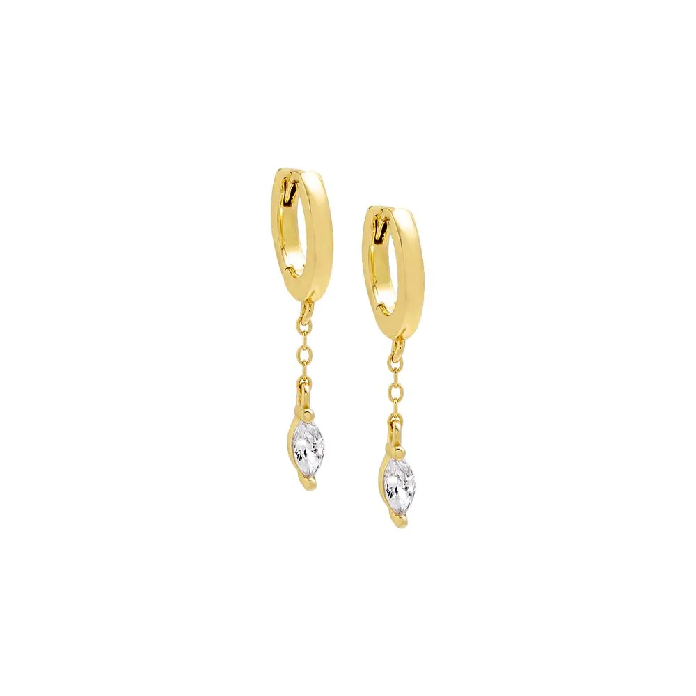 Colored Marquise Dangling Chain Huggie Earring
