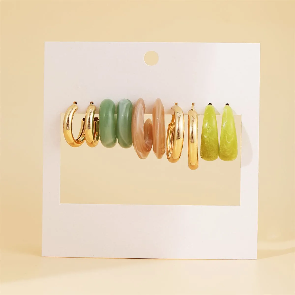 Colored Resin & 18K Gold-Plated Hoop Earring Set