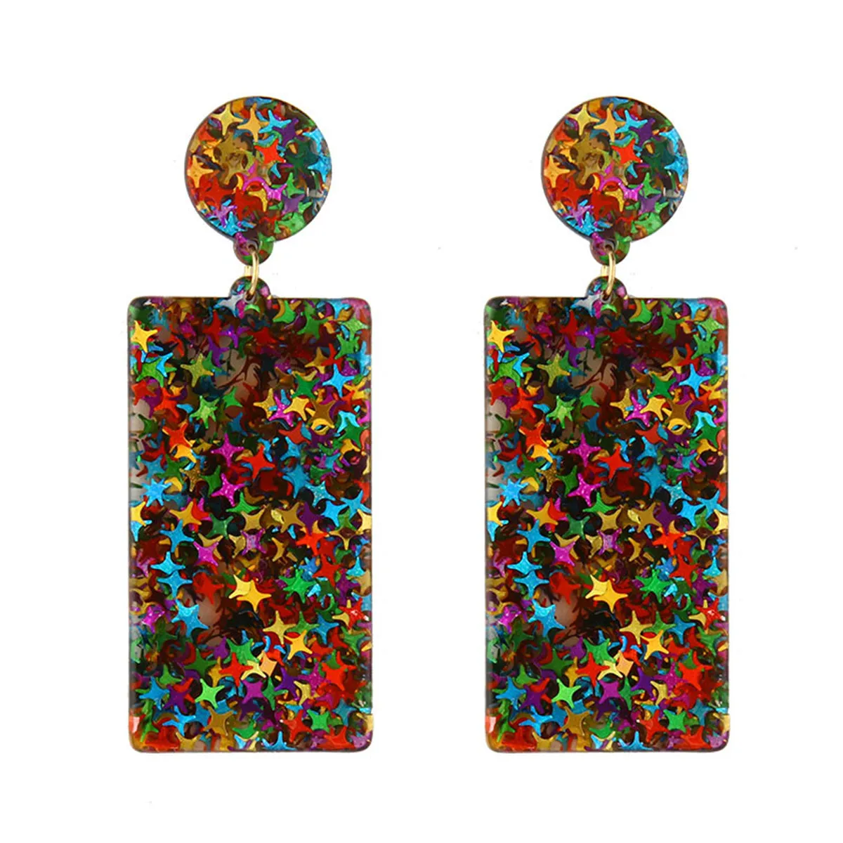 Colored Resin & 18K Gold-Plated Star Rectangle Earrings