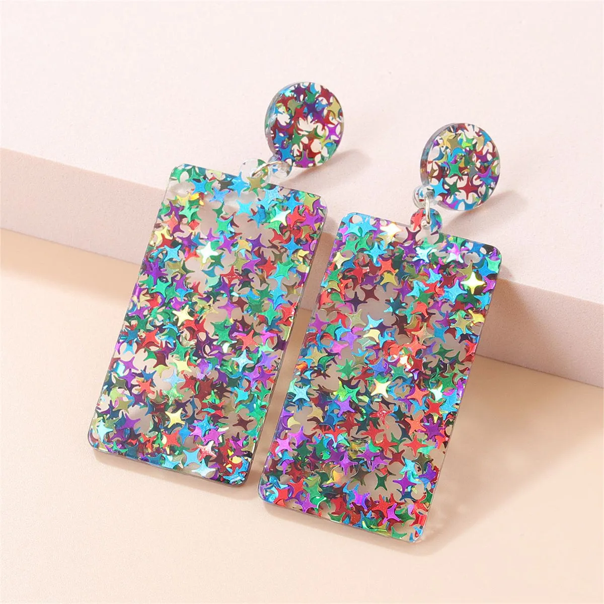 Colored Resin & 18K Gold-Plated Star Rectangle Earrings