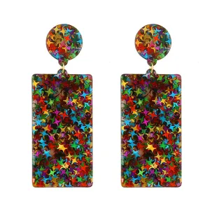 Colored Resin & 18K Gold-Plated Star Rectangle Earrings