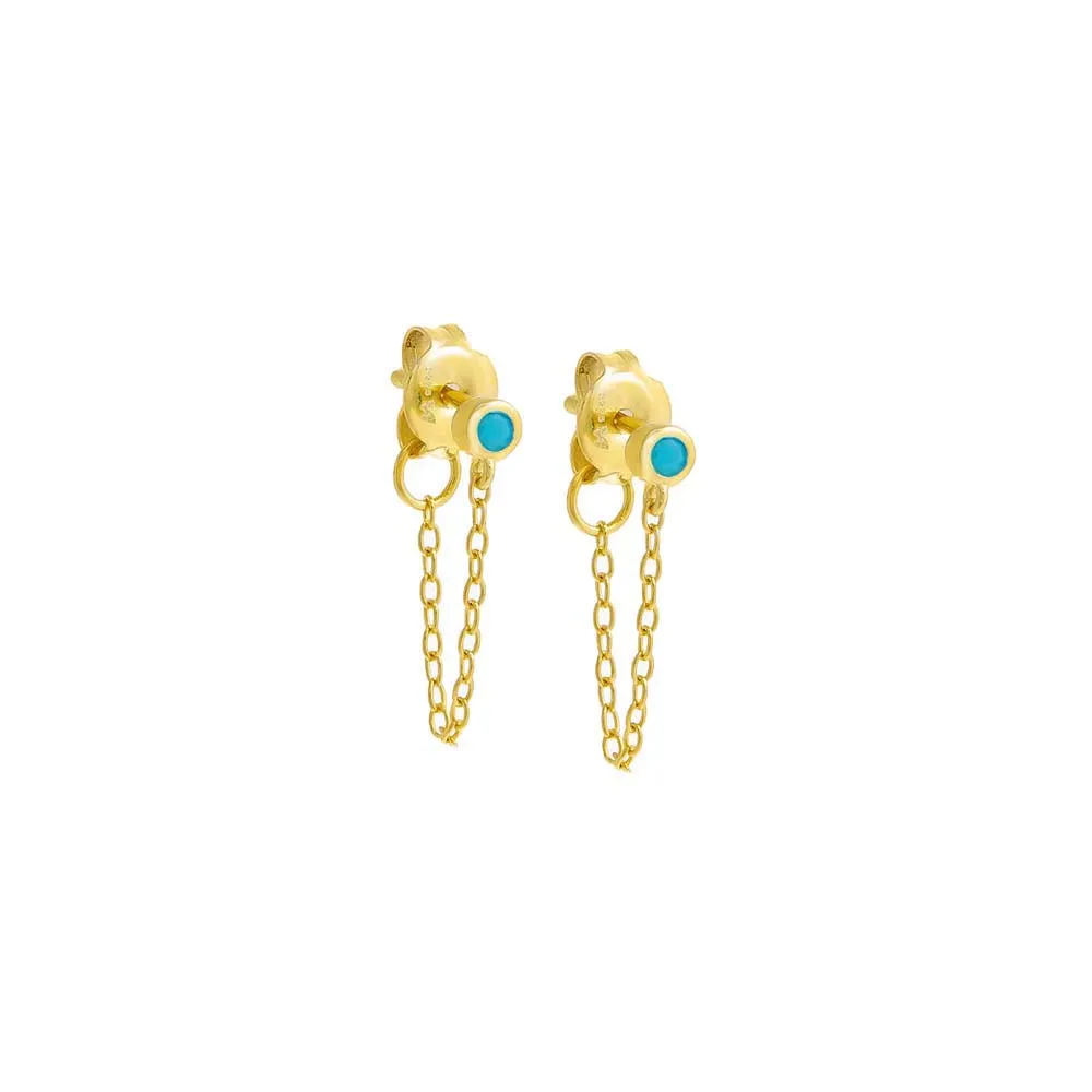 Colored Tiny Solitaire Bezel Chain Front Back Stud Earring
