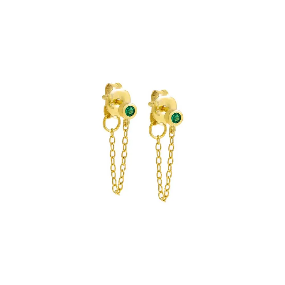 Colored Tiny Solitaire Bezel Chain Front Back Stud Earring