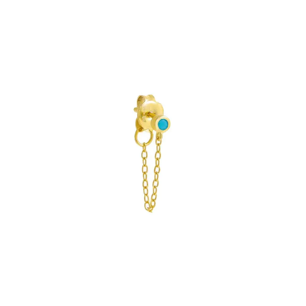 Colored Tiny Solitaire Bezel Chain Front Back Stud Earring
