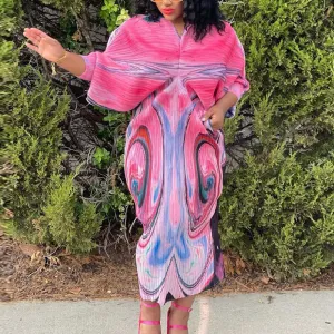 Colorful Print Batwing Sleeve Maxi Dress