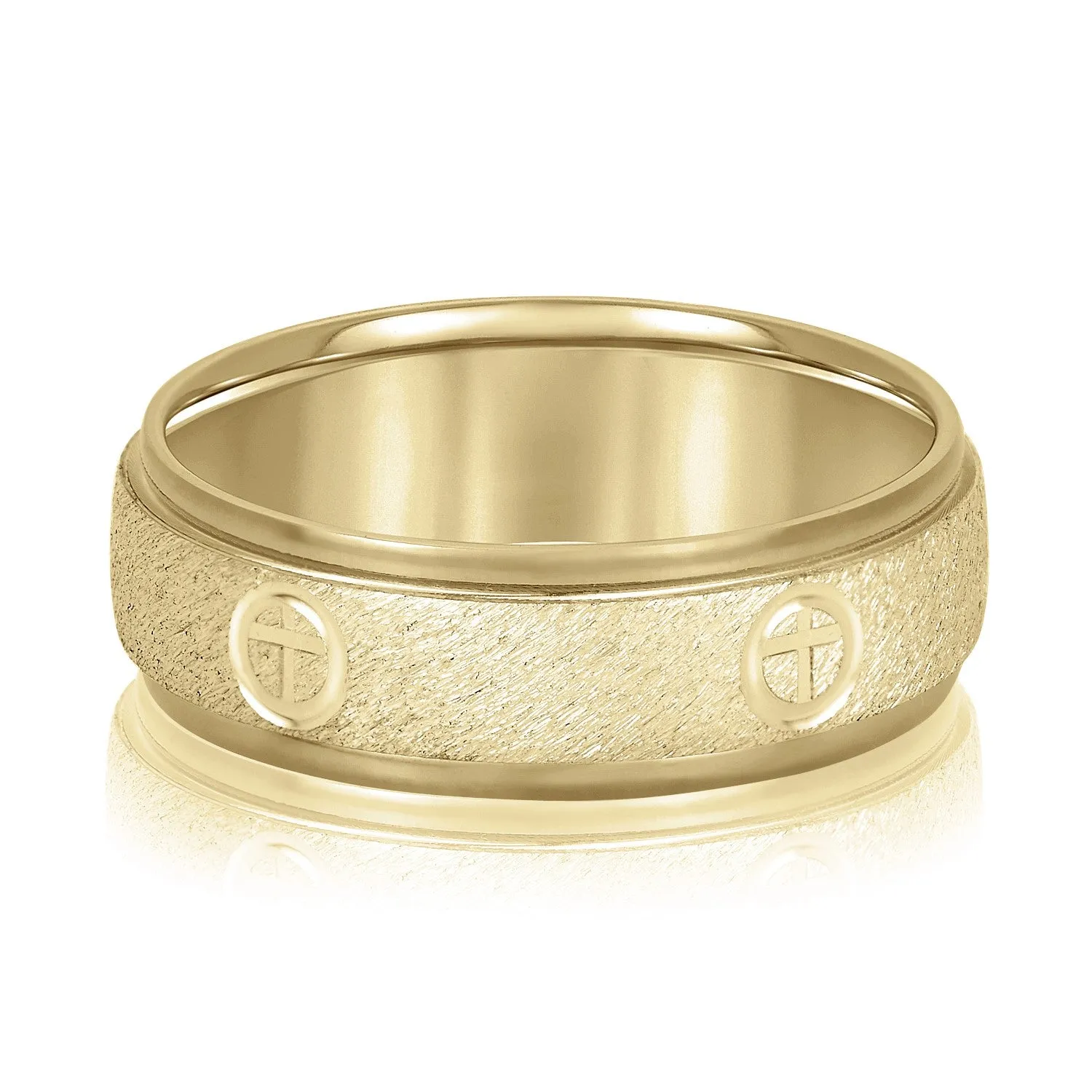 Cross Engraved Men's Diamond Wedding Band