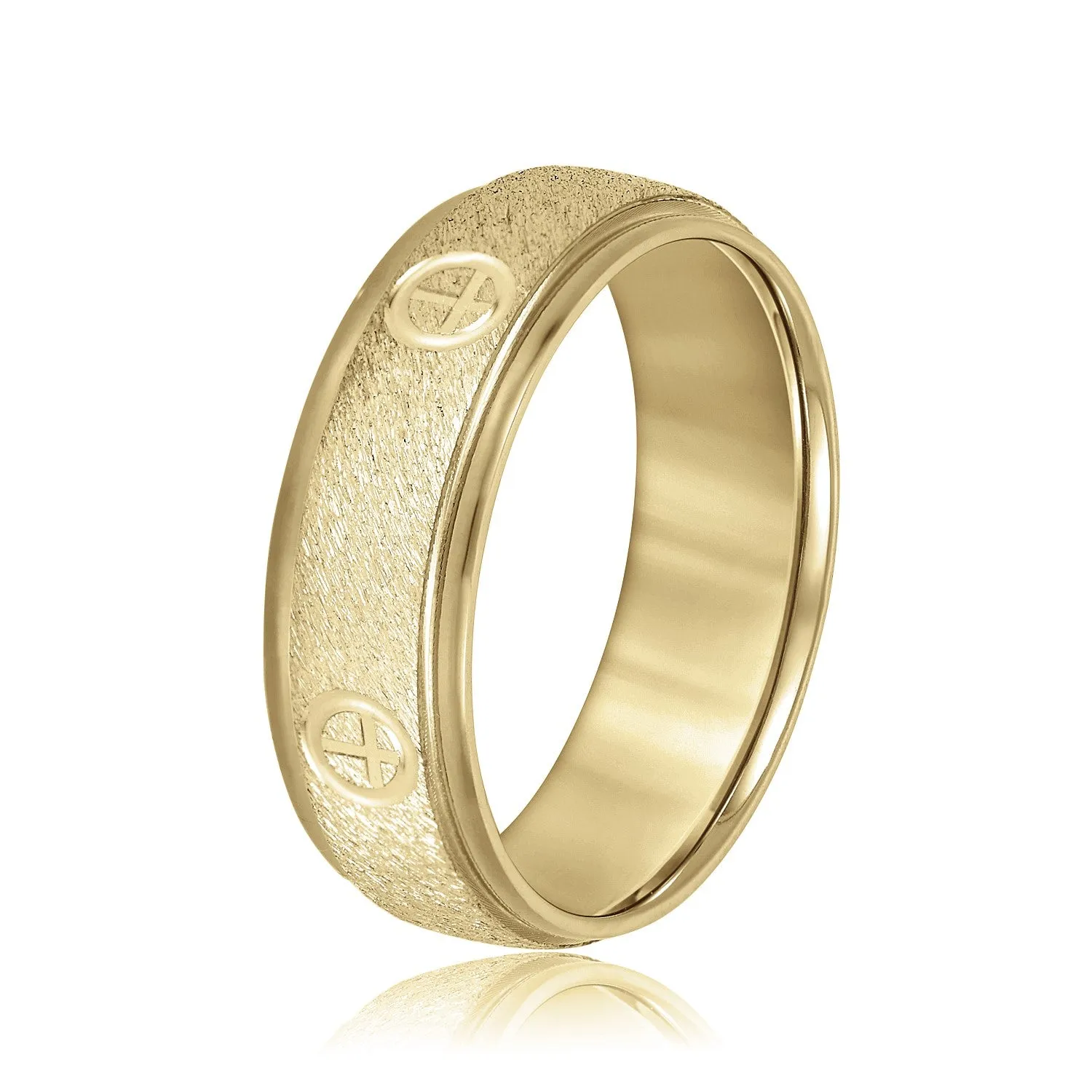 Cross Engraved Men's Diamond Wedding Band