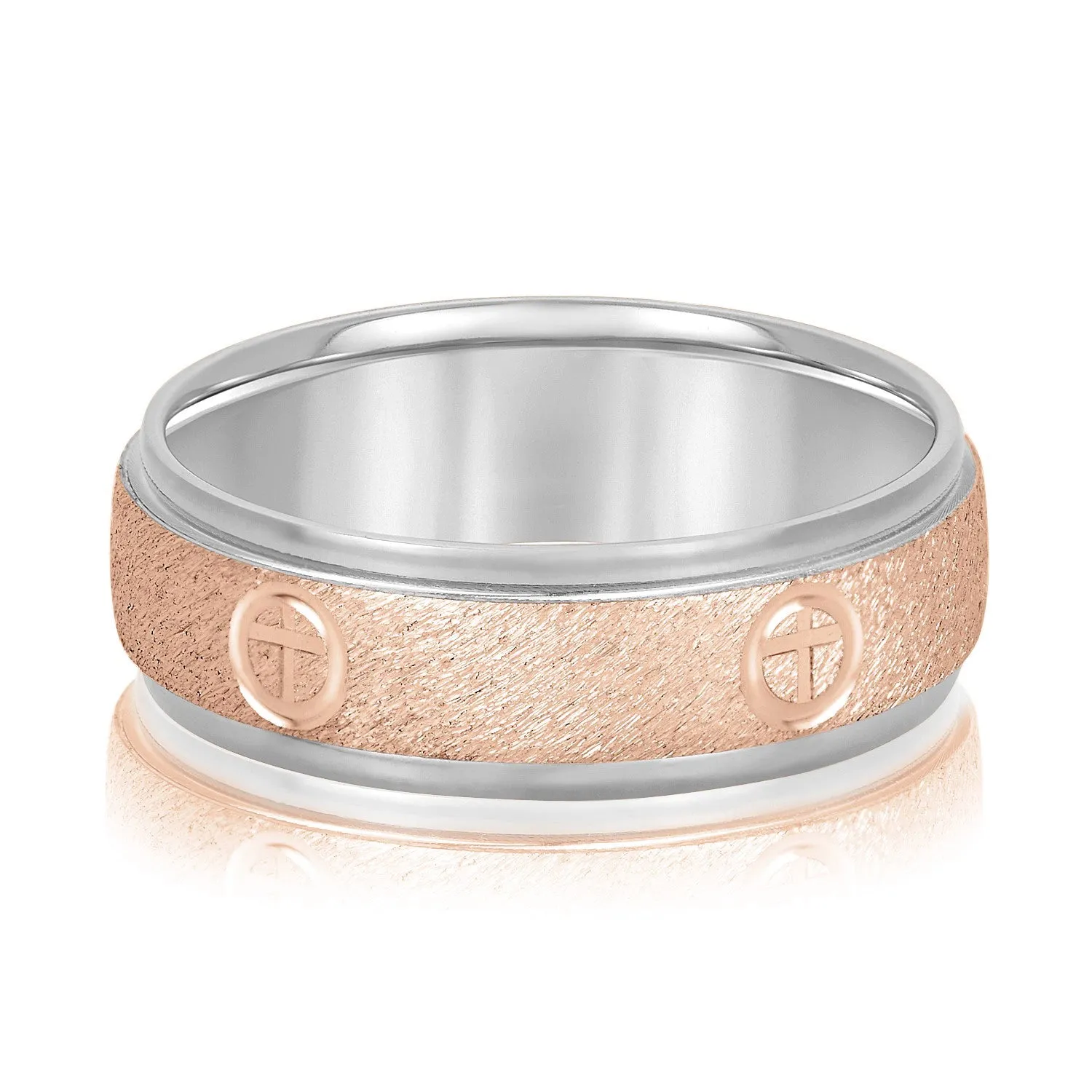 Cross Engraved Men's Diamond Wedding Band