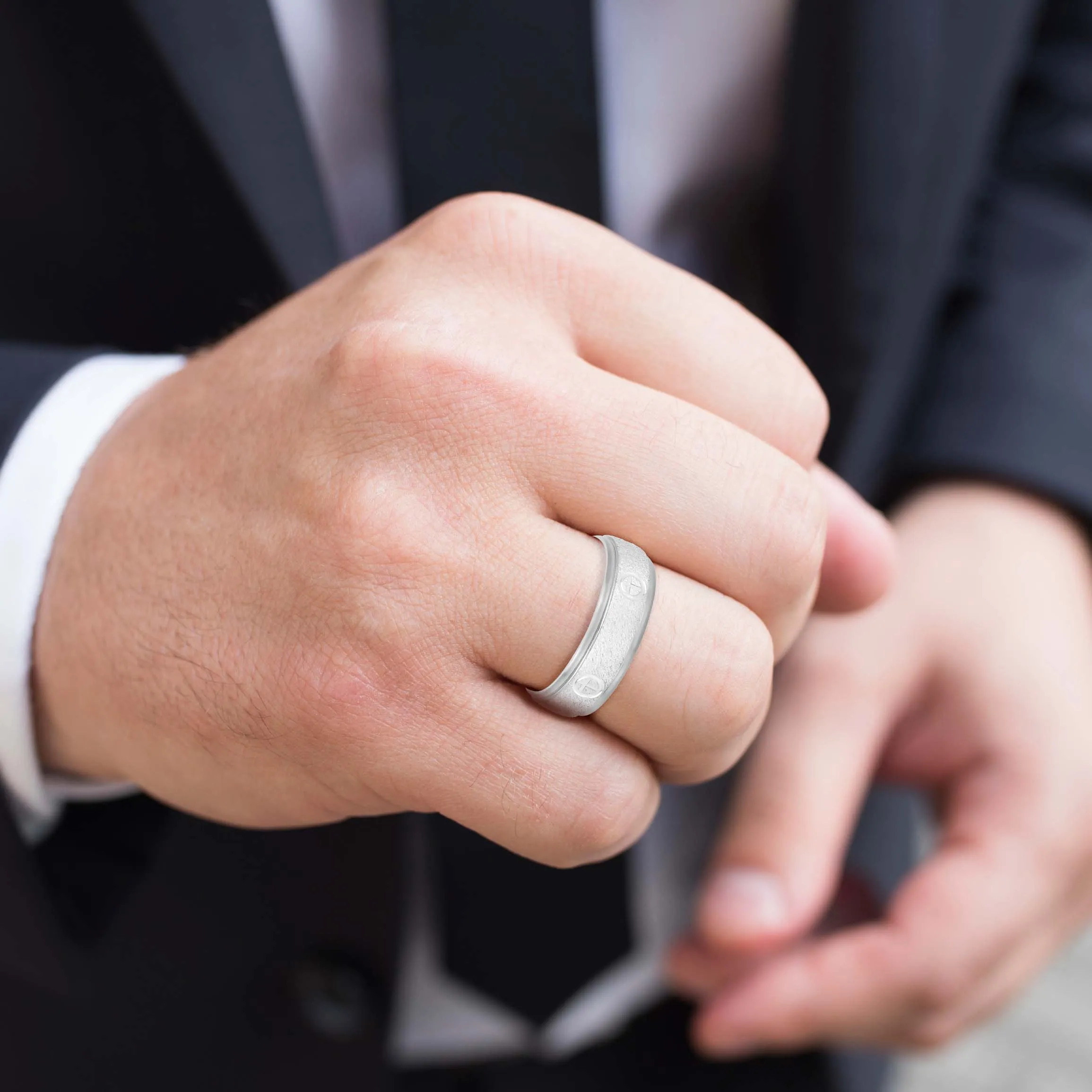Cross Engraved Men's Diamond Wedding Band