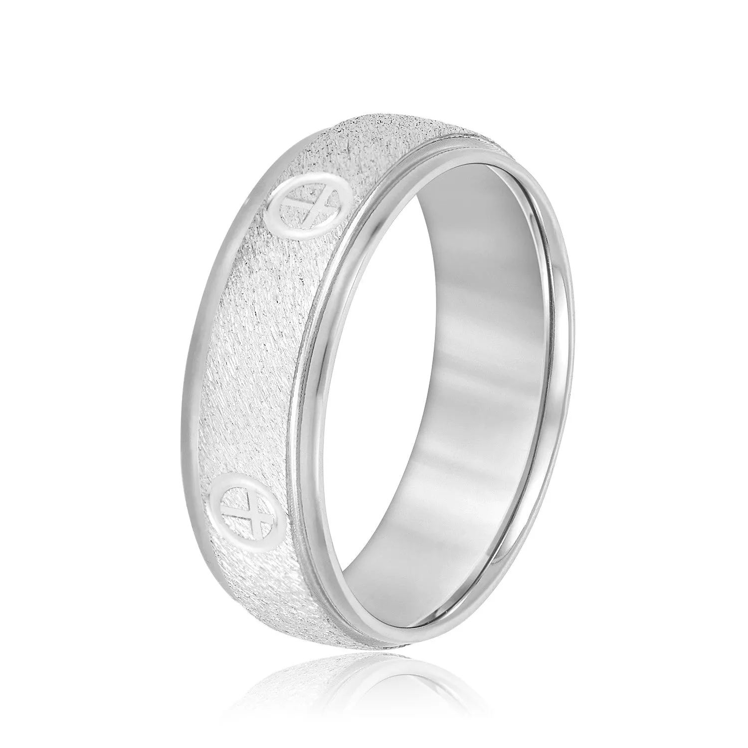 Cross Engraved Men's Diamond Wedding Band